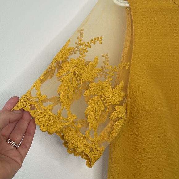 Shy Velvet Lace Sleeve Mustard Yellow Top - Picture 6 of 10